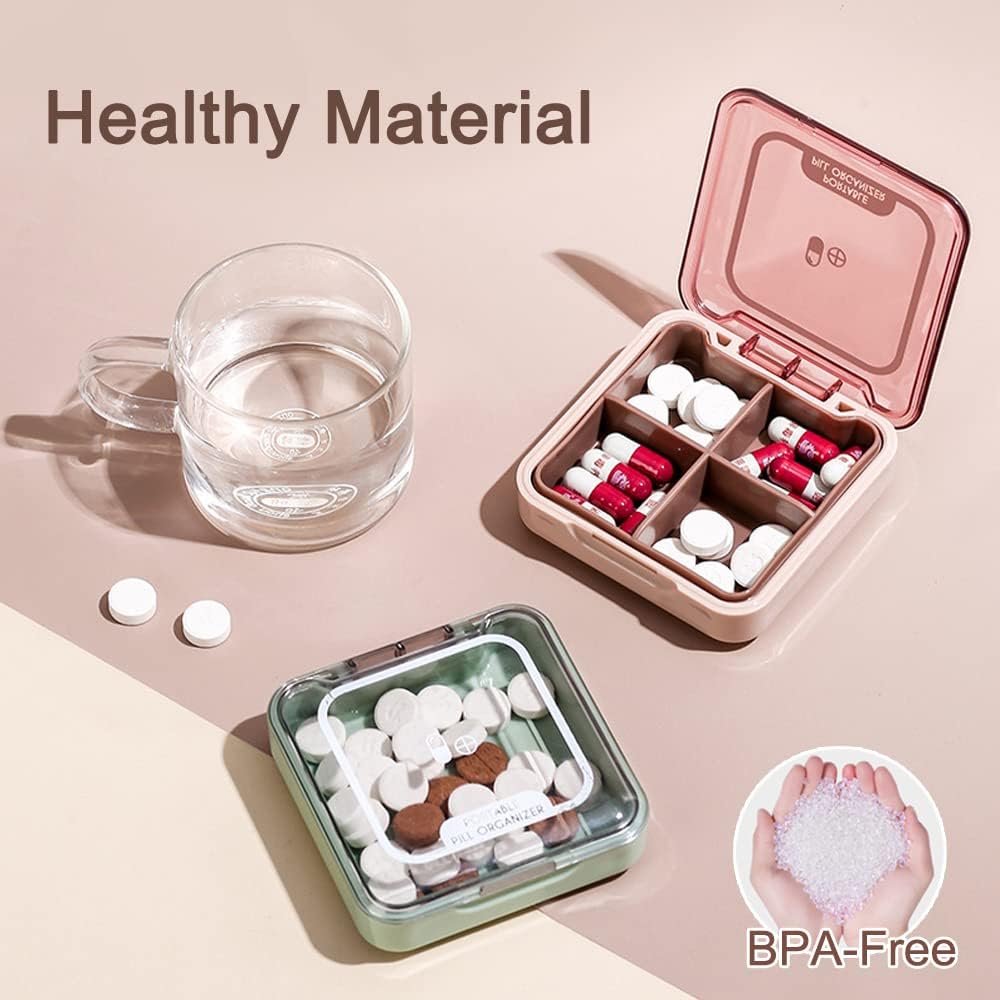 Majhne tablete Box, BPA brez tablete Primer z 4 velike Compartmensts za zadrževanje vitaminov, Vlažne neprepustne tablete Box Organizator za potovanja (zelena)