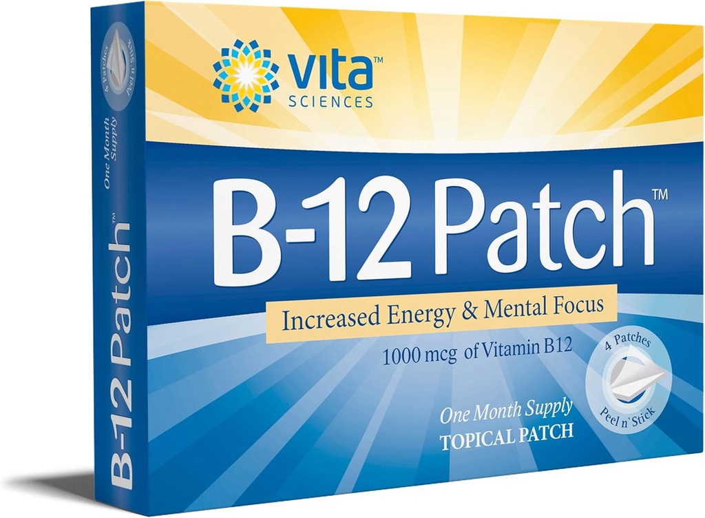 Vita Sciences Vitamin B12 Patch - Dodatna moč Formula za moške in ženske, 1 mesec dobave. Povečanje energije, osredotočenosti, spomina in presnove