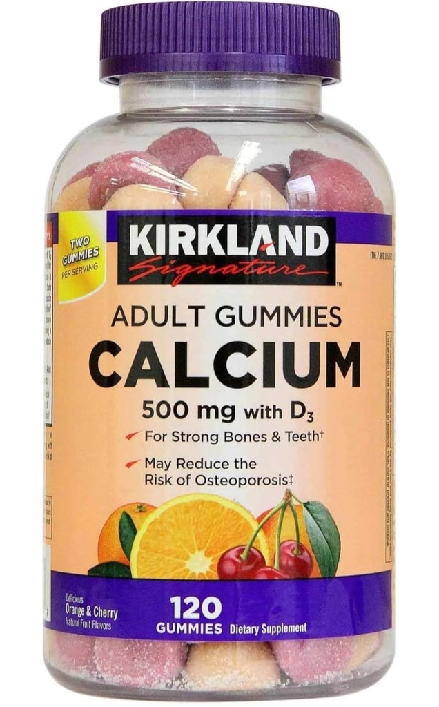 Kirkland podpis Žvečljivi kalcij z vitaminom D3 Adult Gummies, 120 ct x 1 steklenica