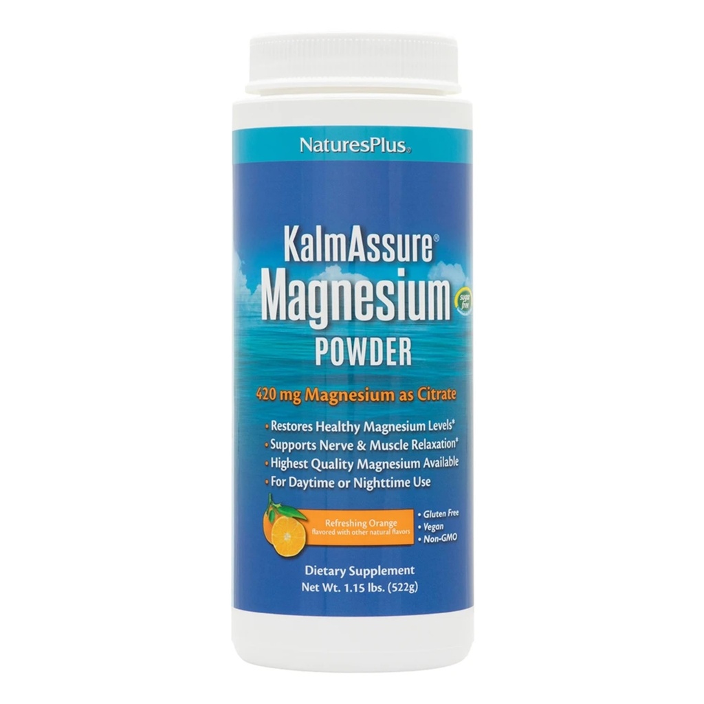 NaturesPlus KalmAssure Magnezij v prahu - 1,15 lb, Pakiranje 2 - Orange Flavor - Podpira sprostitev živcev in mišic - Ne-GMO, Gluten Free, Vegan - 120 Total Servings