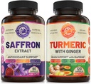 Pure Saffron Extract & Organic Kurkumin paket (Ena steklenica vsak). Podpira Mood, Energy Boost, Metabolic funkcijo. USA Made.