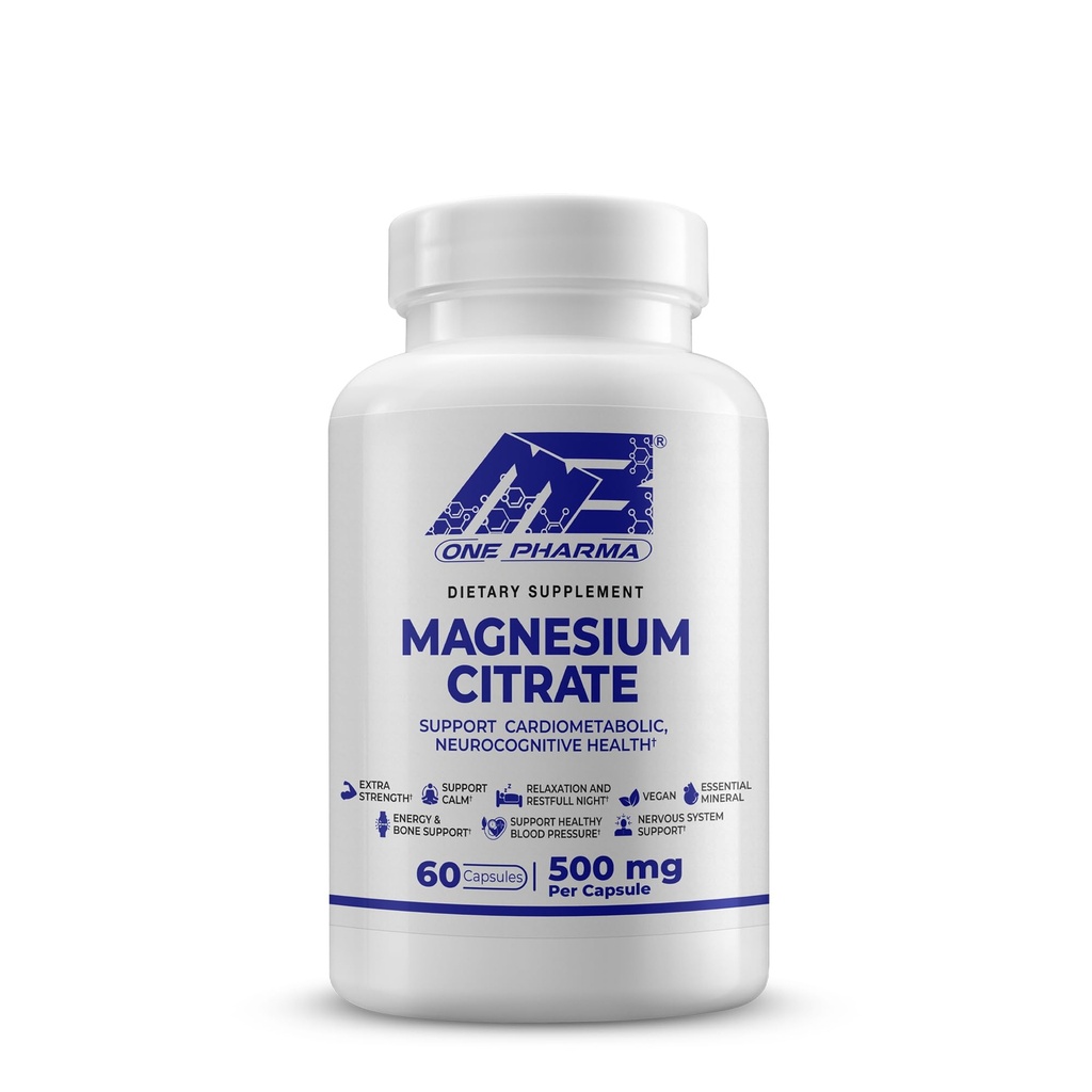 MB One Magnezijev citrat 500mg - zelo absorpcijska formula za mišice, živčne živce, podporo za spanje in kosti - Vegan, Non-GMO - Prebavne in zdravje srca - 60 Caps - 60 dnevna dobava