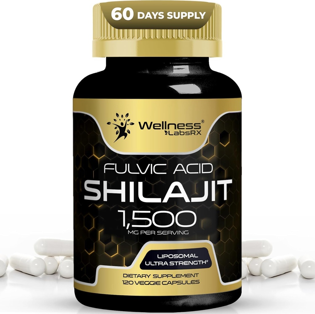 Himalajski Shilajit za moške - 1500mg Shilajit Kapsule za moške, Pure Shilajeet za ženske z naravno zatesnitvijo fulvične kisline - Shilajet za izboljšano energijo in imuno podporo - 120 Število (Pack od 1)