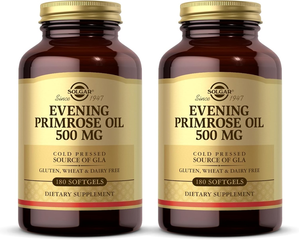 Solgar Evening Primrose Oil 500 mg - 180 Softgels, paket 2 - Hladno stisnjen vir GLA - Gluten Free, Dairy Free - 360 skupno serviranje