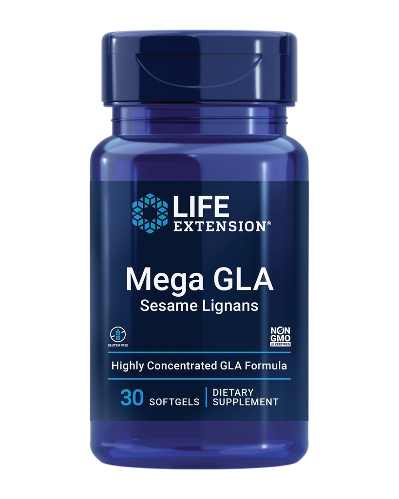 Life Extension Mega GLA Sezam Lignans, Omega-6 Maščobne kisline za spodbujanje zdravega vnetnega odziva, Gluten Free, Non-GMO, 30 mehkih gelov