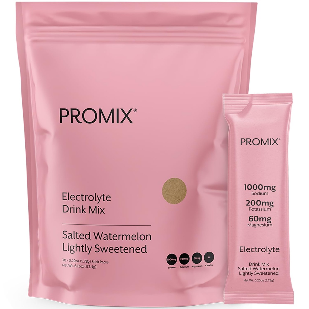 ProMix Nutrition Elektroliti powder Hydration Packets - himalajska roza sol, magnezij, kalij, vitamin C - soljena lubenica, rahlo sladkana - 30 Servinga (Pack of 30)