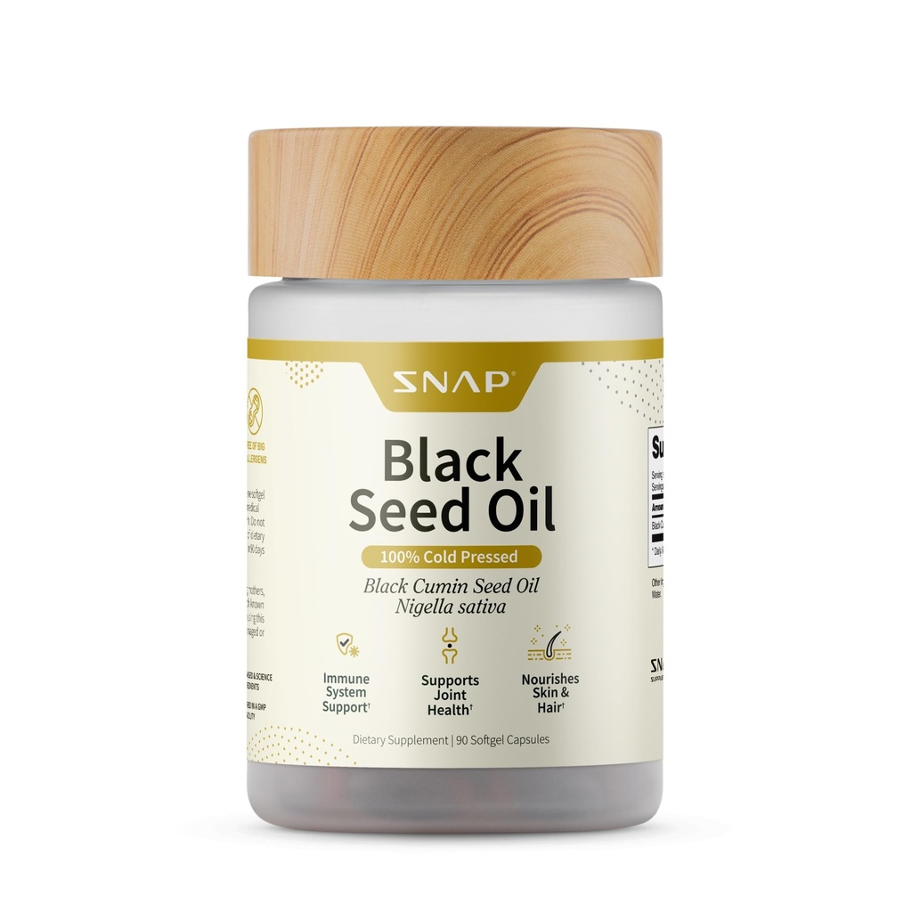 Snap dopolnila črno seme Oil Kapsule – 100% hladno stisnjena organska Nigella Sativa – Podpira Imunsko zdravje, Detox, kožo, lase, sklepi in splošno Wellness – 90 Softgels