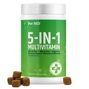 Pet MD 5in1 Dog Multivitamin - 30 Esencialni vitamini, minerali in hranila za kožo in plašč, Hip & Joint, Digestion, Senior Dog & Puppy Vitamins - Glukozamin, Omega 3 6 9, & Probiotics - 60ct