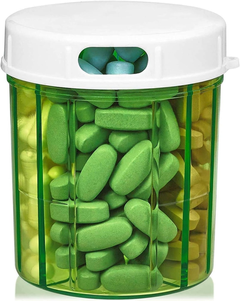 Organizator okrogle tablete Dispenser - Tablete škatle s 4 oddelki za zdravila, vitamini in dodatki steklenica vsak dan tablete opomnik polje