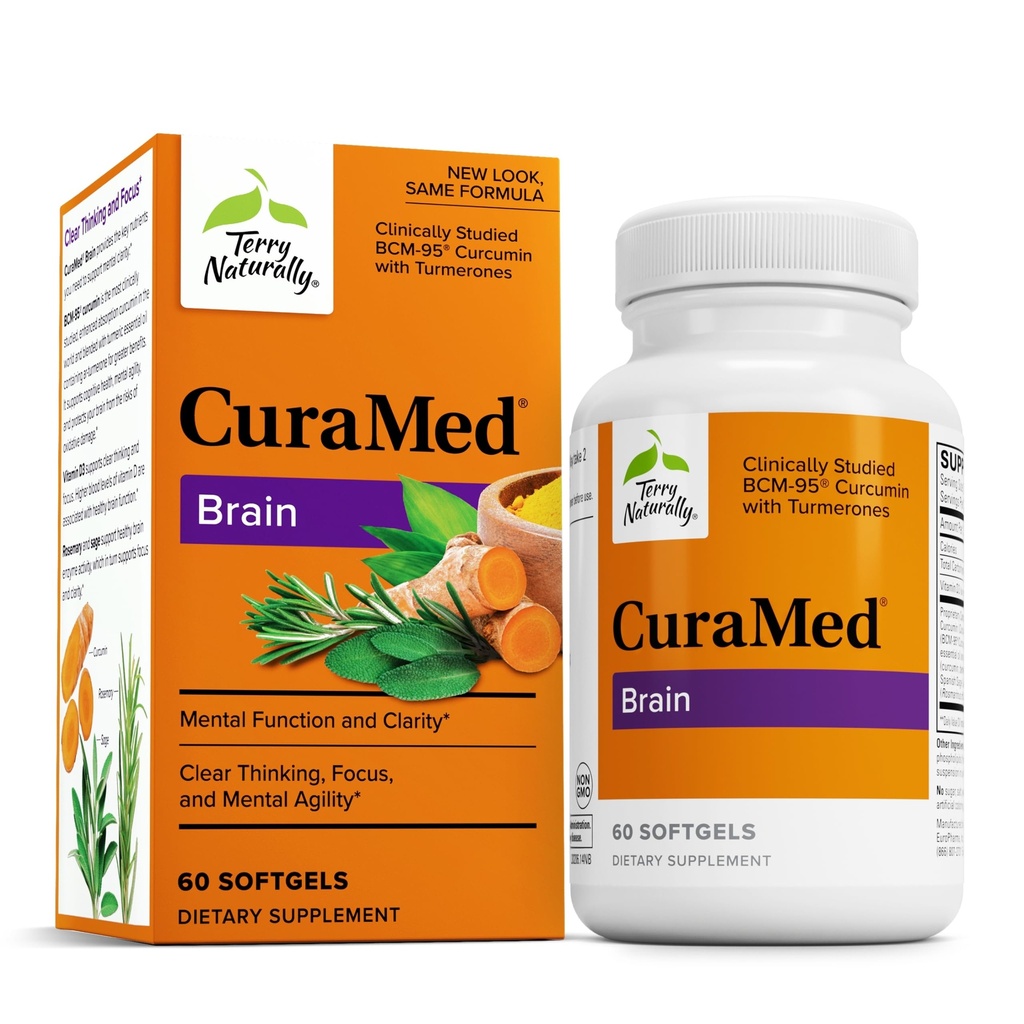 Terry seveda CuraMed možganov - Prehranska dopolnila za podporo Clarity & Focus - Možgansko zdravje dodatek z Curcumin & Kurkumin Essential Oil za pomoč Koncentracija - 60 Softgels