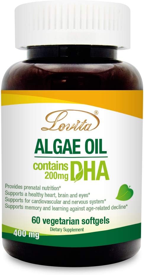 Olje Lovita Algae, DHA na rastlinski osnovi, alternativa ribjemu olju, Vegan Omega 3 z DHA 200 mg, 60 vegetarijanskih softgel