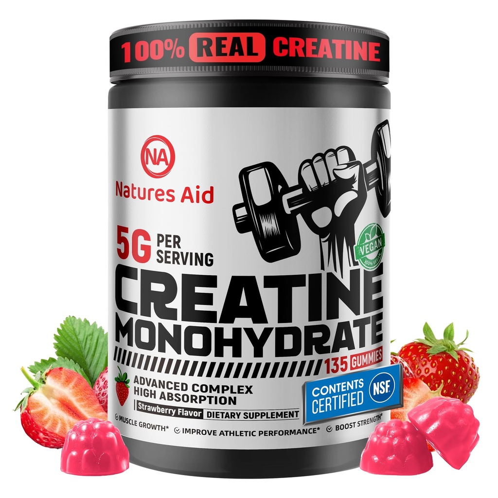Narava Pomoč Kreatin Monohidrat Gumies (5g) – Predworkout Energija in rast mišic za moške in ženske 