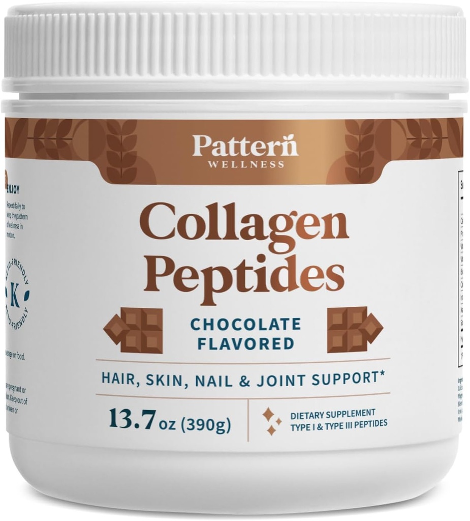 Vzorec Wellness Kolagen Peptides Powder (tip I & III) - Lasje, nohti, koža in skupno zdravje - Grass Fed & Pasture dvignjen - hidroliziran Kolagen, Ne-GMO, Dairy Free, & Keto - Čokolada (13 Oz)