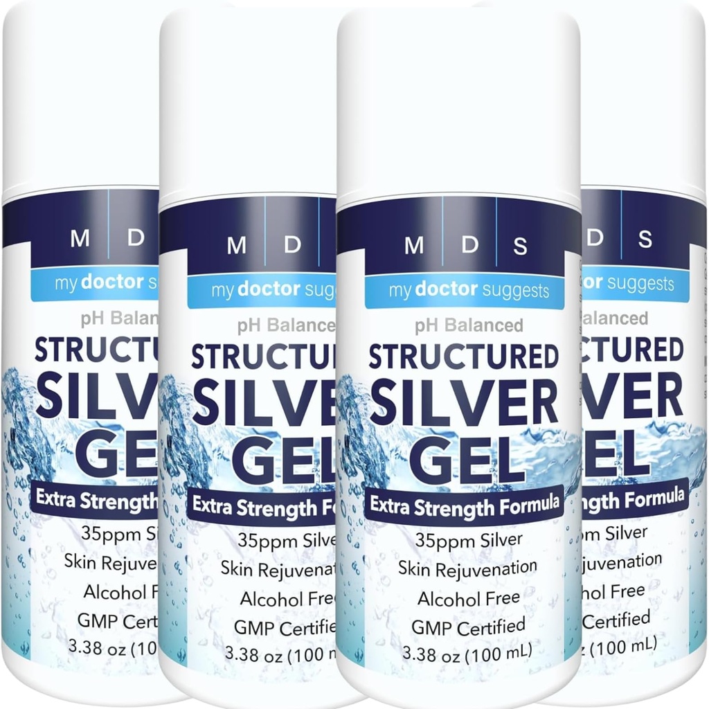 Colloidal Silver Gel Extra Jakost - 35ppm Aktiviran koloidal Silver Gel za največjo moč - Izdelano v ZDA - Strukturirana Formula v priročno 4 paket