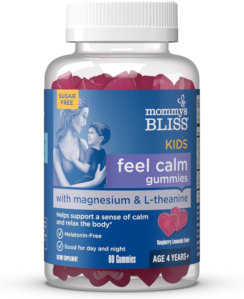 Mamina Bliss otroci počutijo mirno Gummies, Podpora čut za mir in sprostitev telo, izdelano z magnezijem, L-teanin, sladkor brez malina limonada, Starost 4+, 60 Gummies