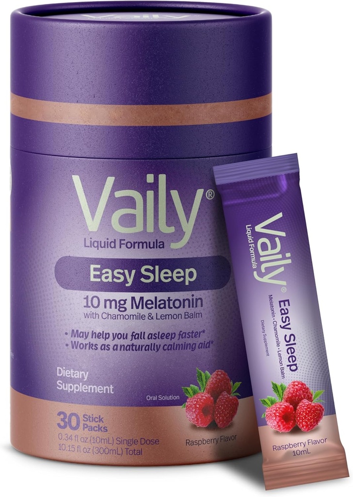 Vaily Liquid Melatonin 10mg, Lemon Balm Extract Izboljšan cikel spanja - Malina Okusno spanje dopolnila, Pomoč za spanje Tekoči za odrasle - Kamilični ekstrakt Naravni spanec & Sprostitev Aid - 30 odmerkov
