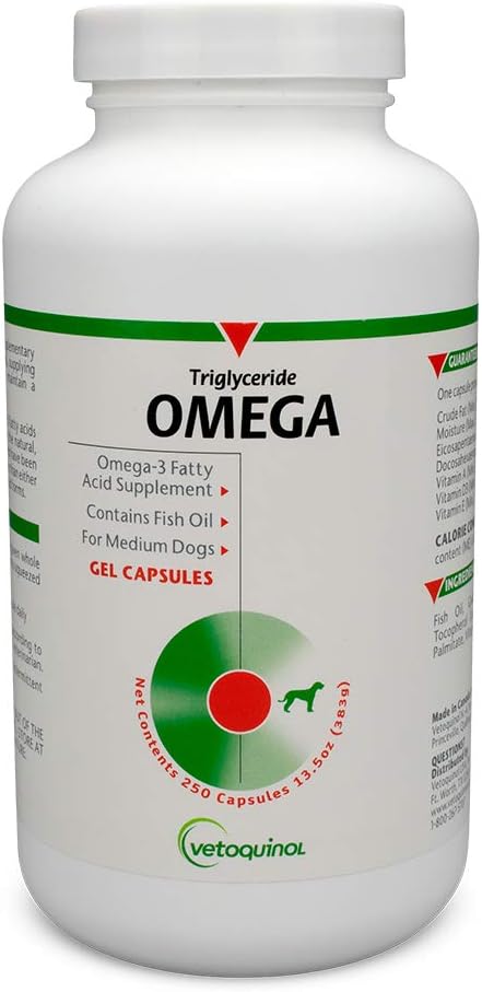 Vetokinol Triglicerid Omega Dog Dodatne kapsule, srednje velike: 30-60 lbs, 250ct