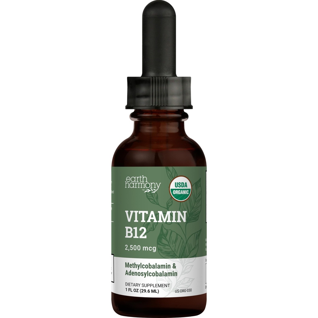 Ekološki vegan Vitamin B12 Podjezična tekočina - 2500mcg Metilkobalamin Kapljice za naravno energijo, Presnova Zdravje in Imunski sistem Podpora - 1 Fl Oz