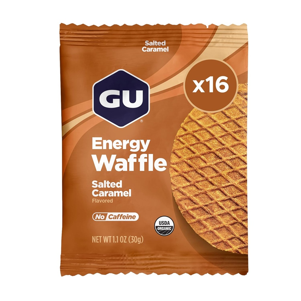 GU Energy Stroopwafel Salty's Caramel Sports Nutrition Waffle, Caffeine-Free, in Kosher mlekarne, On-the-Go Energy za vsako vajo, 16 grof