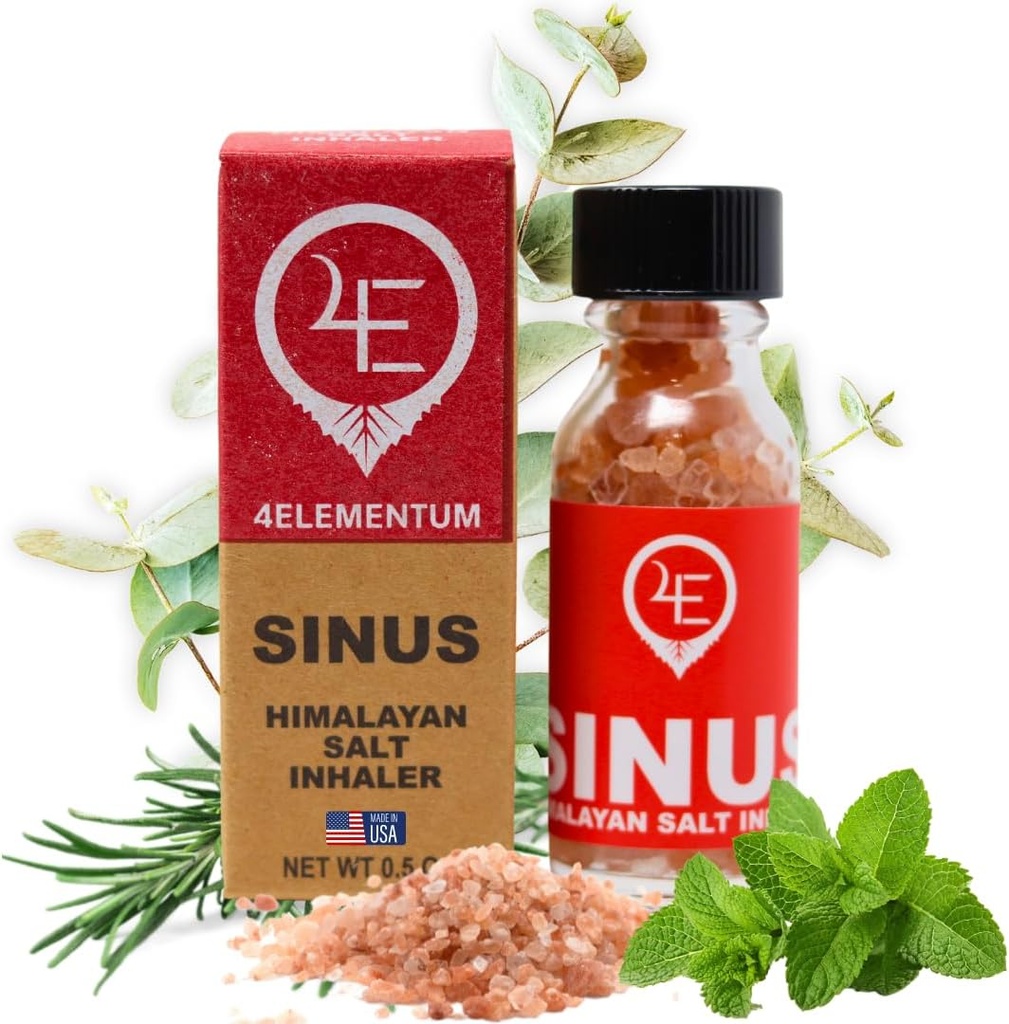 4Elementum Sinus Himalajan Salt Inhaler - Infunded z naravnim evkaliptus, Peppermint in Rosemary - Podpira Relief od alergije, prehladov in prebavnih motenj
