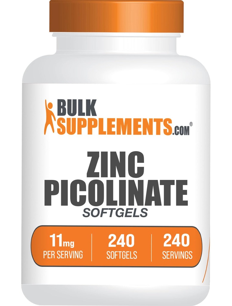 BulkSupplements.com Cinkov pikolinat Softgels - cink 11mg, za imuno podporo, Gluten Free - 1 Softgel na Serving, 240 Število (Pack od 1)