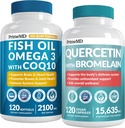 4-v-1 ribje olje Omega 3 dodatki (2100mg) - Omega 3 ribje olje z vitamini D3 & K2 in CoQ10 & 28-v-1 Quercetin z Bromelainom dodatek za dnevno podporo imunske zaščite (120ct)
