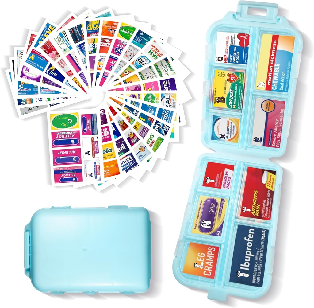 Organizator tablete z medicinskimi nalepkami 161 Nalepke Travel Daily Pill Container Mini Medication Organizator Shranjevanje Tablete Organizator Travel Essentials Pill Primer 7 Day (modra, 1 Pack)
