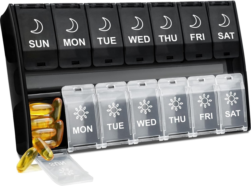 XL velike tablete Organizator 2 krat na dan, Weekly Am Pm tablete Box s Hinged Lids, 7 Day Medicine Vitamin tablete Primer, Dnevne tablete vsebnik, Big Medicina Organizator za dodatek