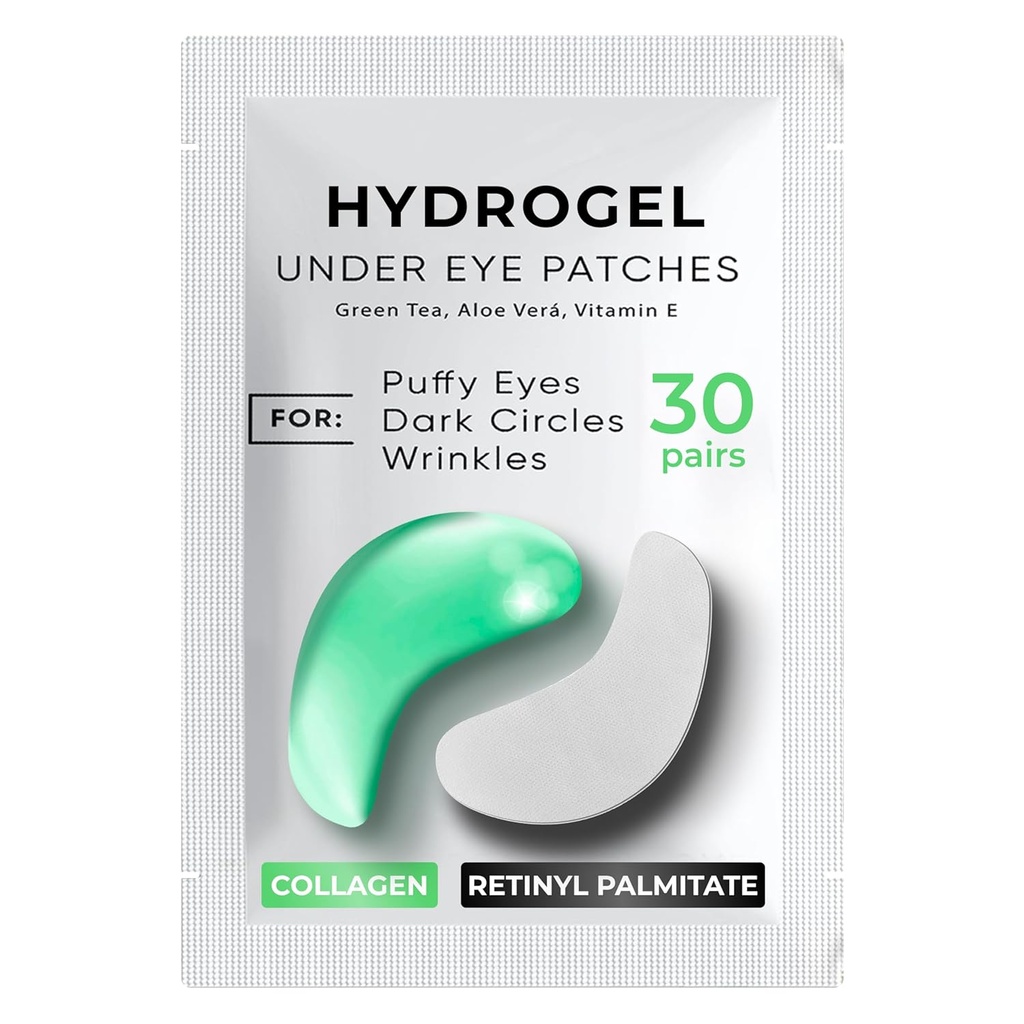 Pod očesnimi obliži za temne kroge, Puffy Eyes 30 PAIRS - temni krogi pod očesnim zdravljenjem - pod očesnimi maskami Gel - pod očesnimi gel patches za Puffy oči - zeleni čaj, kolagen oči obliži - pod očmi