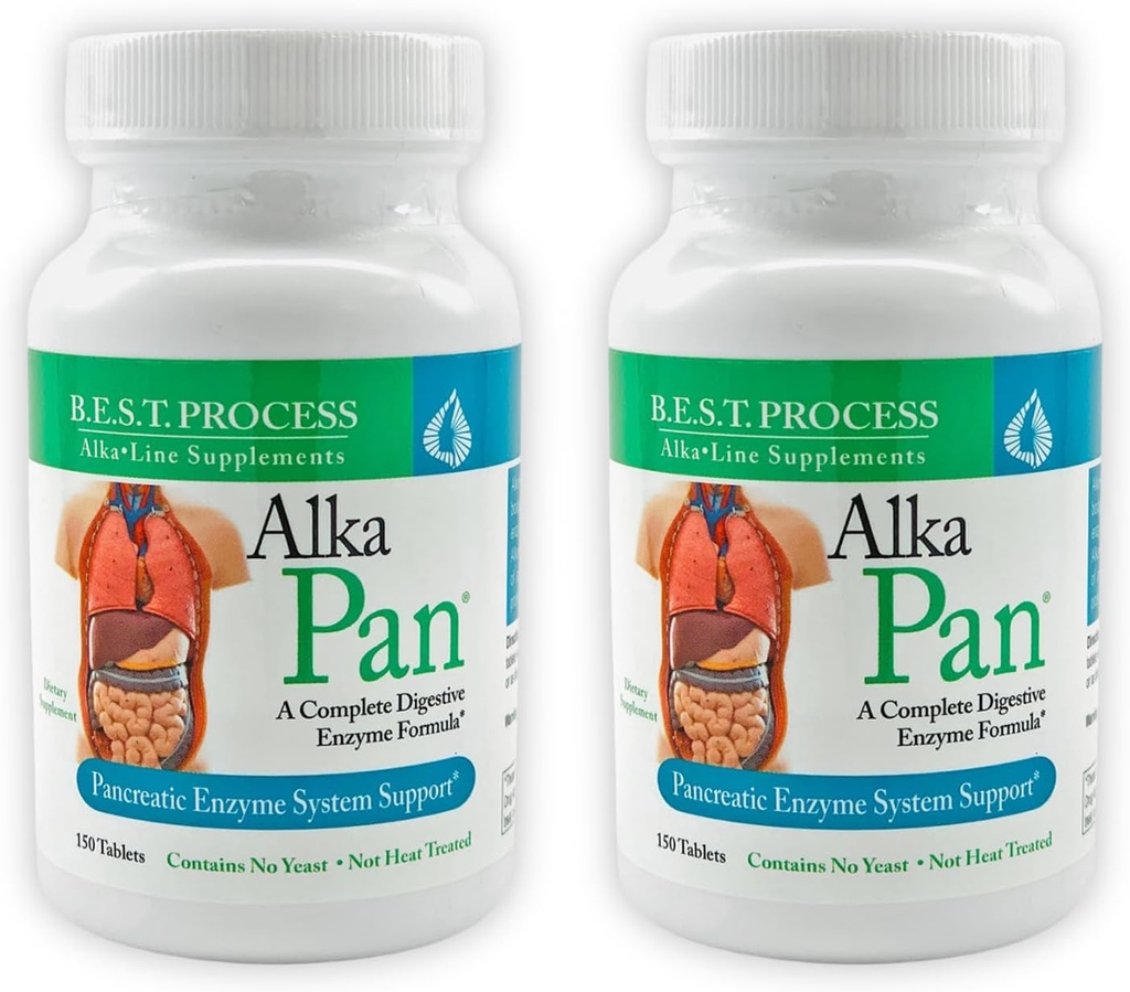 Alka•Pan (2 Pack) Best Process Alkaline — Natural Digestive Supplement — Pancreatic Enzymes with Antioxidant-Rich Superfoods & Digestive Herbs