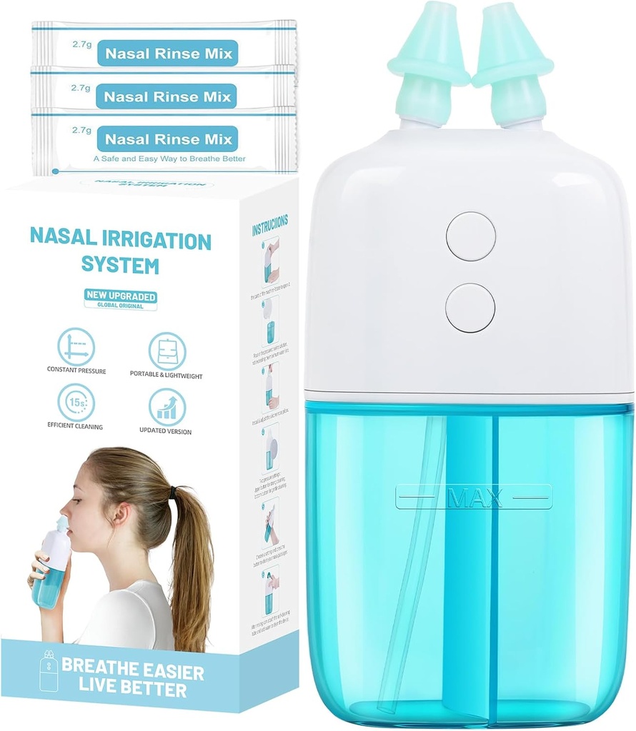 Nazal namakanje sistem s 30 Saline Packets – Dvojna hitrost in avto zbiranje odpadkov – Prenosni in potovalno prijazno nos namakanje – Nasal Cleaner za Sinus Relief Nasal Rinse stroj