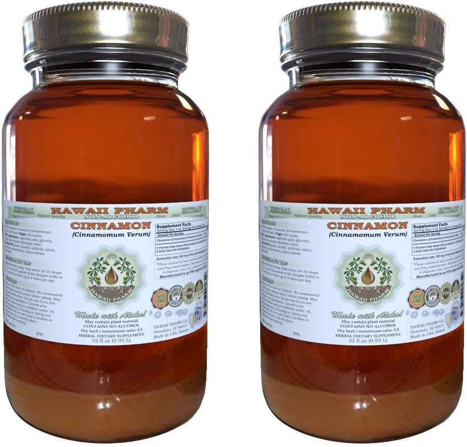 Cimet brez alkohola tekoči ekstrakt, cimet (Cinnamomum Verum) posušene Bark Glycerite Havaji Pharm naravni zeliščni dodatek 2x32 oz Nefiltriran