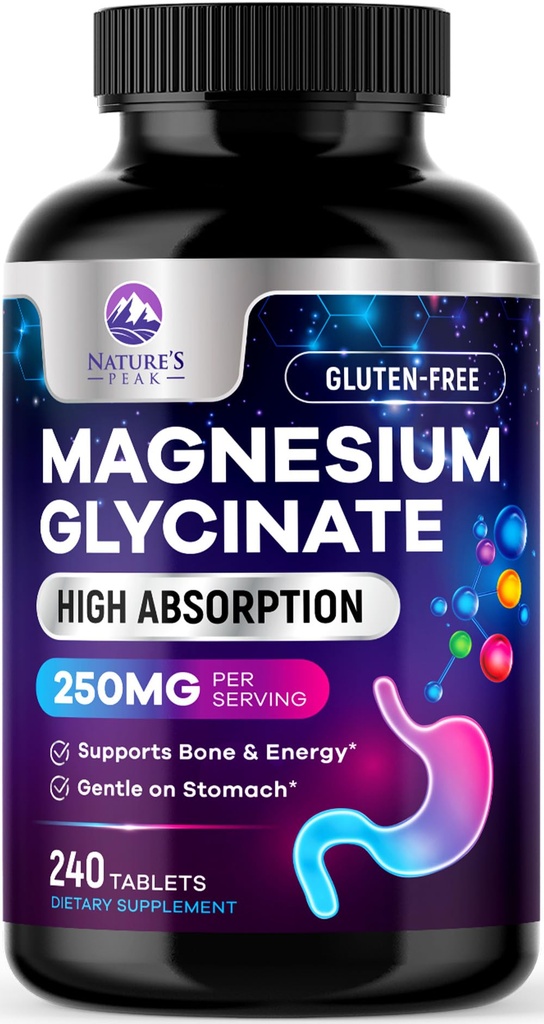 Magnezij Glycinate kelirani za Max Absorpcija - podpira kosti, mišice, živci in srce zdravje, naravni spanec in stres podporo, Najboljši magnezij dopolnilne tablete za celotno telo podporo - 240 tablet