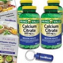 Spring Valley Calcium Citrat tablete Prehranska dopolnila 600 mg 300 Ct 4 pk Izbirni paket (1200 skupaj) + Vitamin Guide & Pill Container (6 Izdelki)!