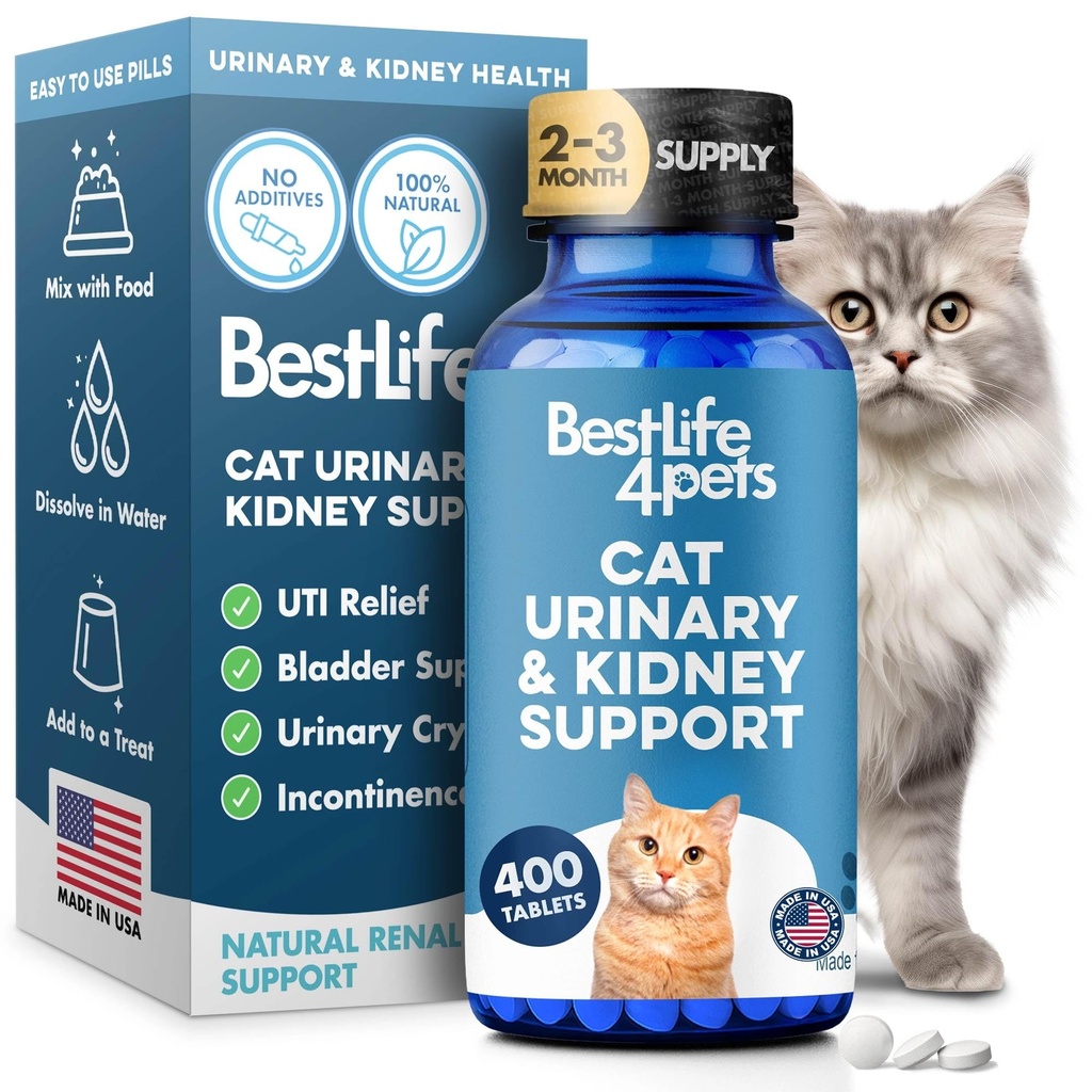 Cat UTI Remedy & Ledvična podpora za mačke, Naravne urein Tract Infection in Cat Bladder Crystals zdravljenje pomaga Flush Out Ledvičnih kamnov, Počisti okužbo, & izboljša zdravje ledvic, 400 majhne tablete