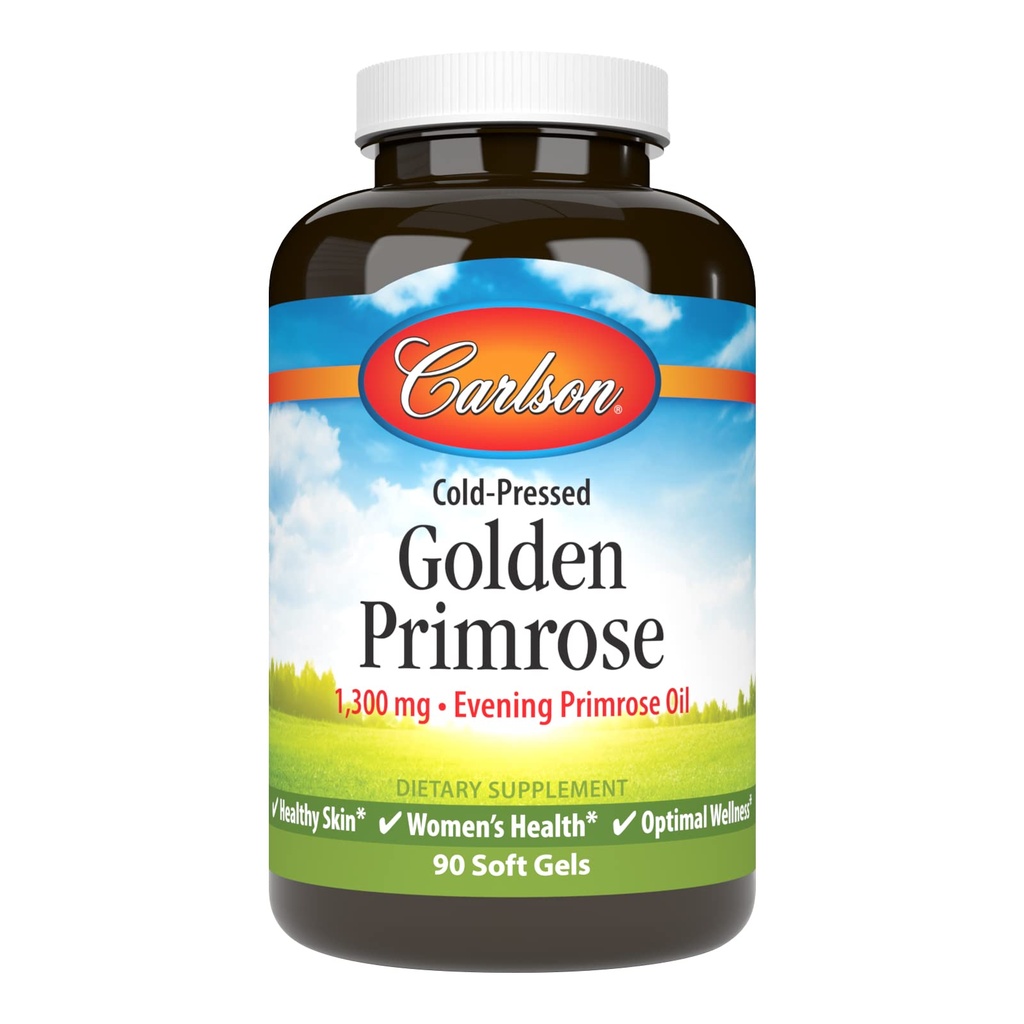 Carlson - Golden Primrose, 1300 mg večerno primrose olje, hladno, zdrava koža, žensko zdravje in optimalna dobrota, 90 kapsul