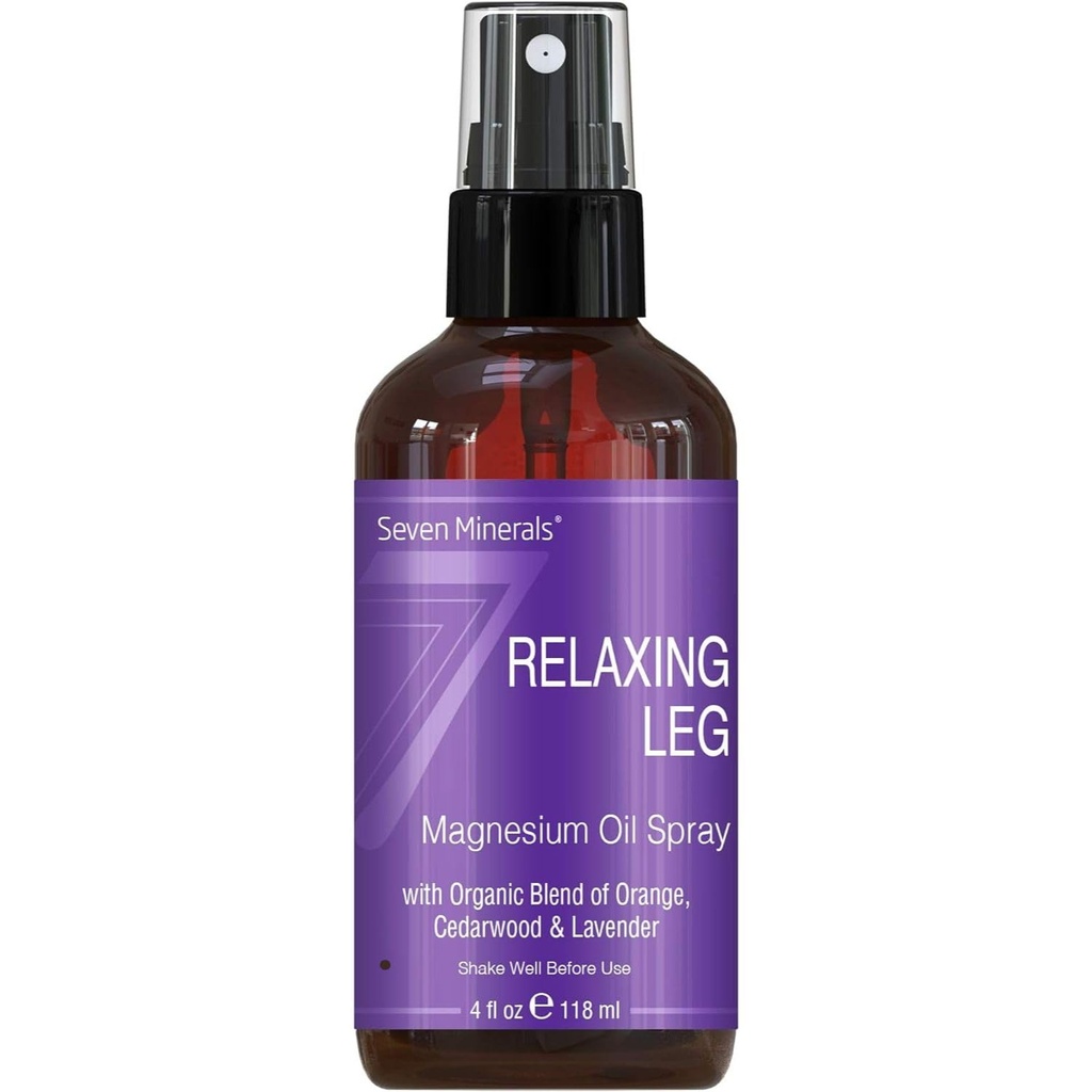 Sedem mineralov Relaxing Leg Magnezij Spray, močna mešanica esencialnih olj (Orange, Cedarwood, & Lavender), ki pomirja noge seveda. 4 fl oz,