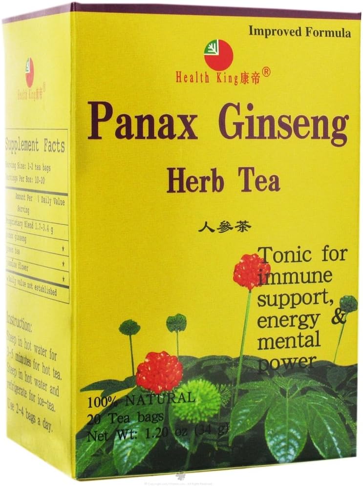 Health King Panax ginseng zeliščni čaj, čajne vrečke, 20 Count Box (paket po 4)