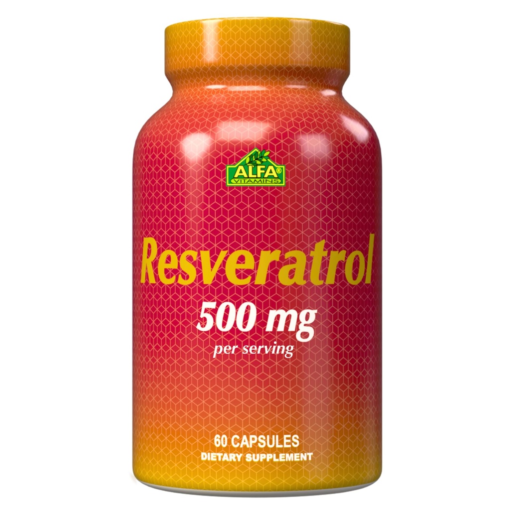 Resveratrol 1000mg, ki ga Alfa Vitamini - močan antioksidant, pomaga preprečiti poškodbe celic - Podpira delovanje možganov, kardiovaskularno zdravje, Presnova, anti-aging učinki - 60 kapsul