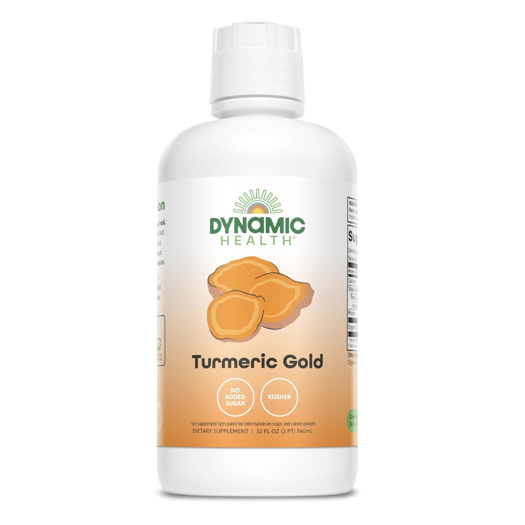 Dinamično zdravje Kurkuma zlato, 100% Juice, Kurkuma dodatek, Brez dodatkov, Skupna podpora, Antioksidant, Vnetje, Vegan, Gluten brezplačno, Non-GMO, 32 Fl Oz