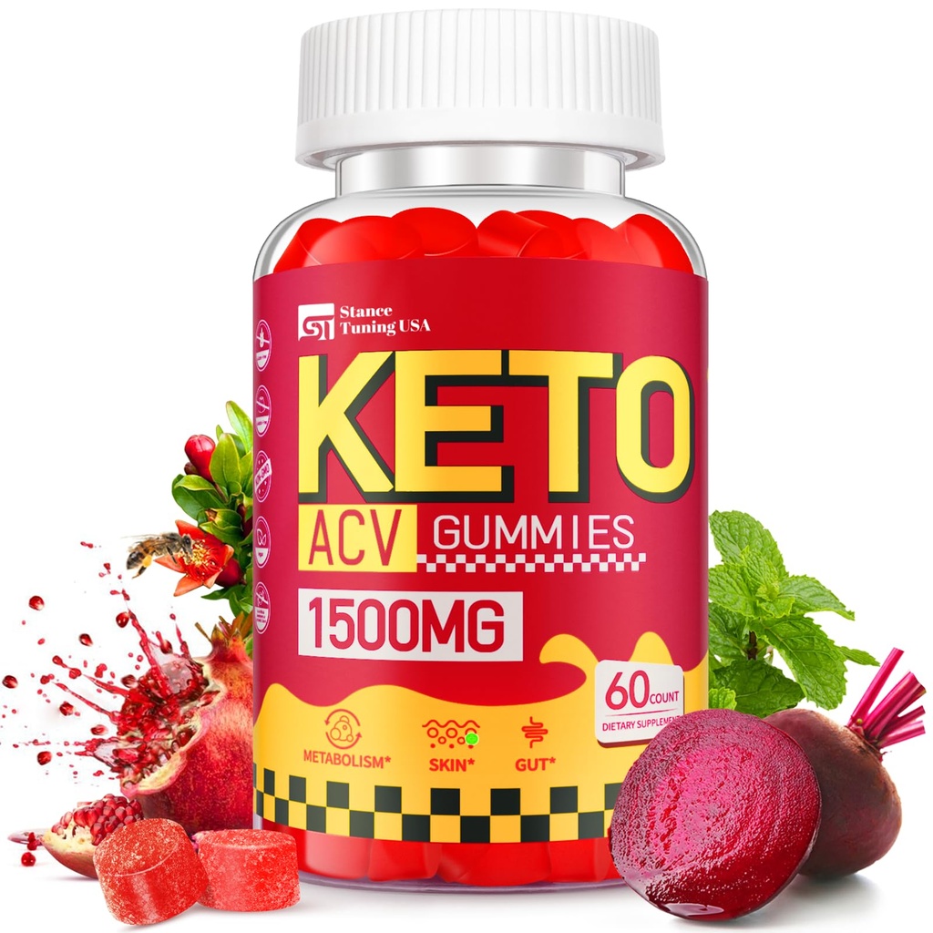 Keto ACV Gumiji za hujšanje - Delicious 1500MG Jabolčni kis z mamo, probiotiki, vitamini B6 & B12 - Brez sladkorja, Vegan & Non-GMO - podpira Gut zdravje, Presnova & Fat Burn za ženske