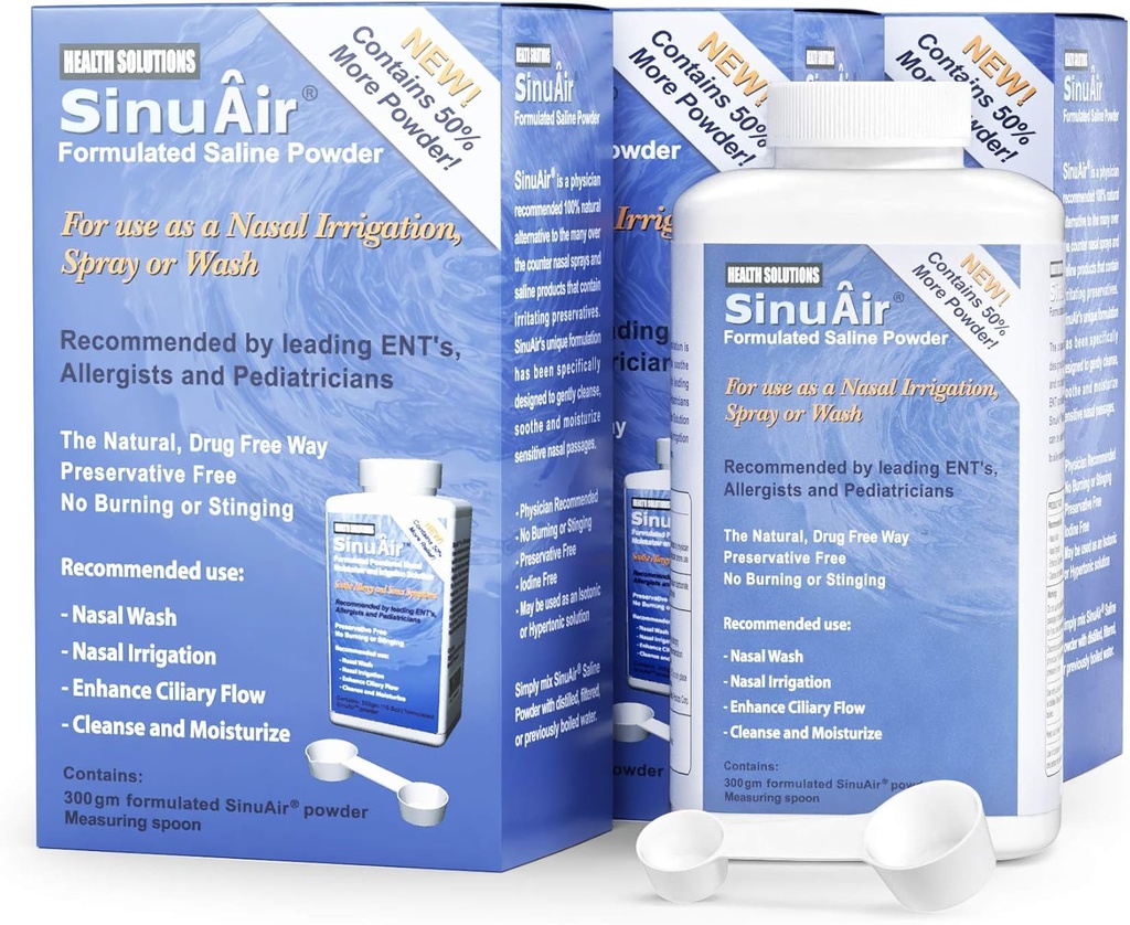 Sinus Rinse Sol Sol Sol Sol Sol Sol Sol - Saline Powder for SinuPulse System, Neti Pot Flush, Nasal Wash Squeeze Steklenica, & Nose namakanje, Izboljšana formulacija in čiščenje za Sinuse, 300g steklenica (3-Pack)