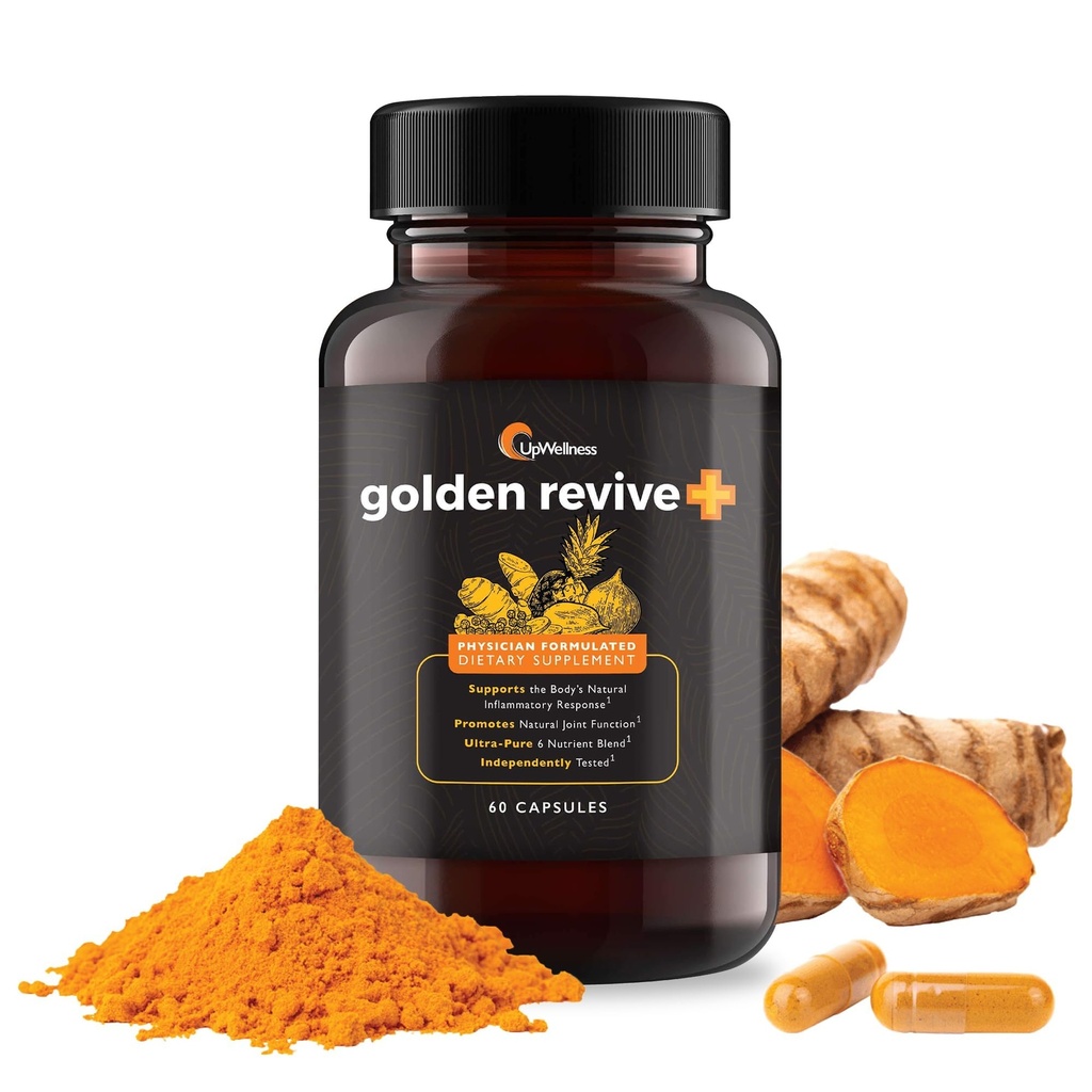 UpWellness Golden Revive + Skupna podpora dodatek Featuring kurkuma s črnim poprom, Quercetin, in Magnezij-Curmeric Boswellia dodatek - 6 Aktivne sestavine za skupno nego - 60 kapsul