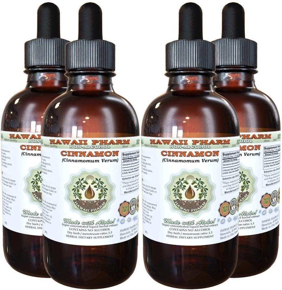 Cimet brez alkohola tekoči ekstrakt, cimet (Cinnamomum Verum) posušen Bark Glycerite Havaji Pharm naravni zeliščni dodatek 4x4 oz