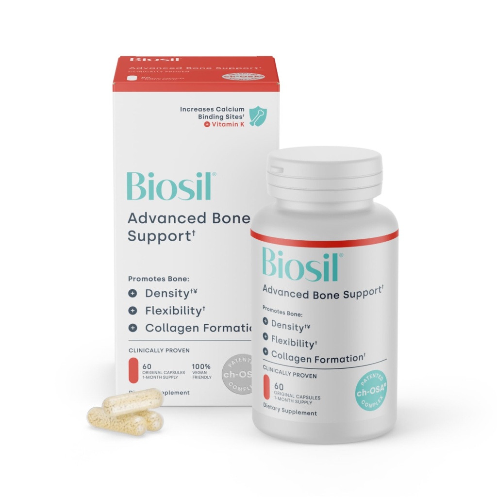 Biosil Kolagenizator kosti Ultra - 60 Veggie kapsule - s patentirano ch-OSA kompleks + holin, Inositol, MK7 & vitamin B12 - brez GSO - 30-dnevna dobava