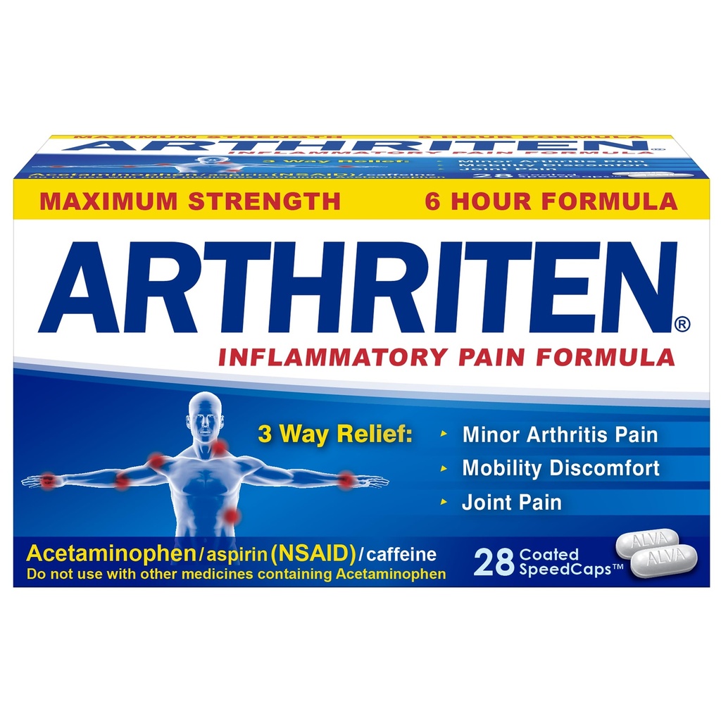 Inflammatory Pain Formula Caplets s 3 Aktivne sestavine: Aspirin, acetataminofen & kofein, bela, 28 Število (Pack of 1)