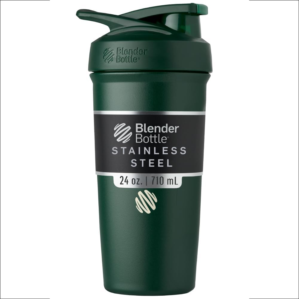 BlenderBottle Sport Izolirana steklenica za stresanje iz nerjavečega jekla z žico Whisk, 24-Ounce, Forest – Beljakovine Shake & Hidracija za športnike & Fitness Enthusiasts, enostavno mešanje, ohranja pijače hladno, zaklenjeno Lid
