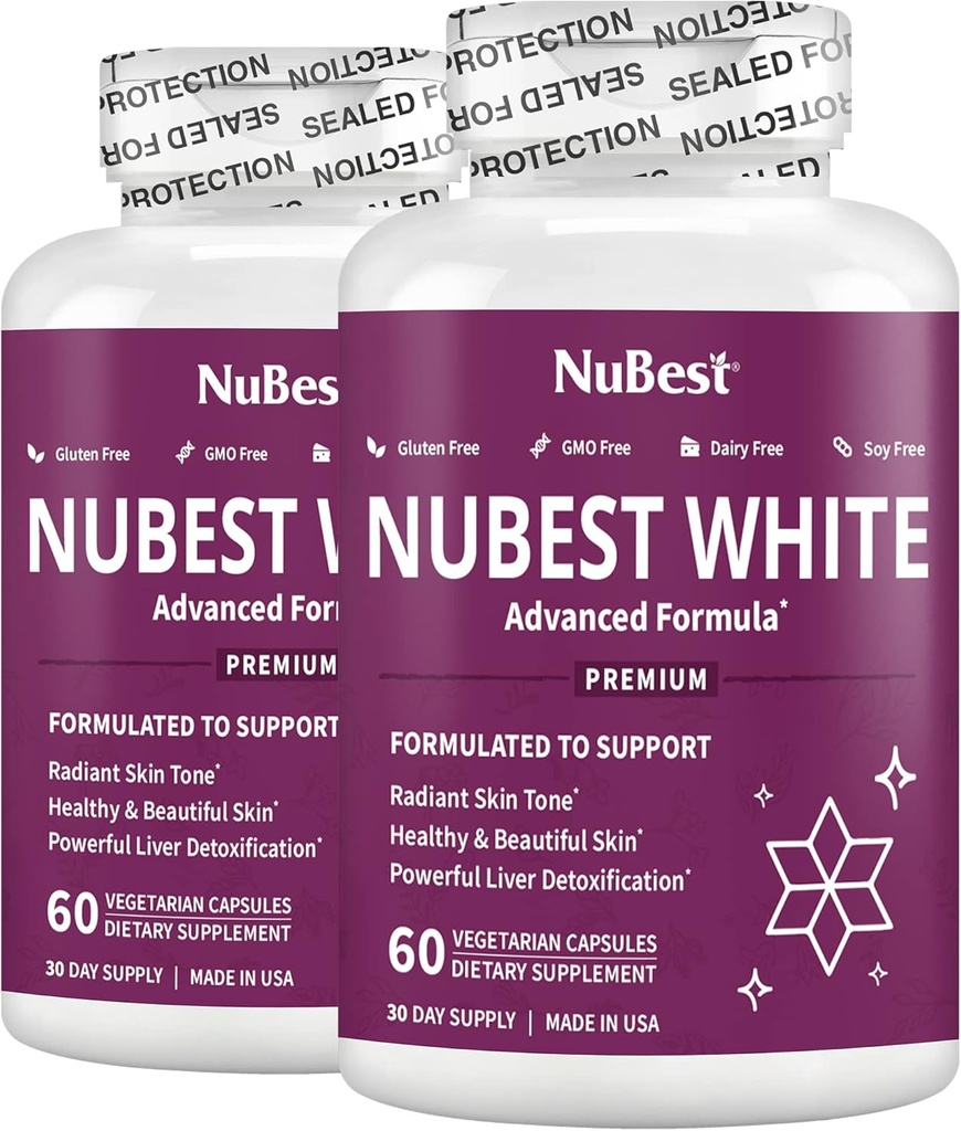 NuBest White - Skin Whitening dodatek, Dopolnilo za preprečevanje staranja z glutationom, Vitamin C, E, B2, Izvleček iz Milk Thistle, izvleček zelenega čaja za posvetlitev in posvetlitev 