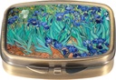 Dynippy tablete zaboj tablete Škatla z ogledalom Retro Pocket 2 Kompartment Medicine Primer Vitamin tablete Organizator za žepno torbico in potovanja (A-Van Gogh Irises)