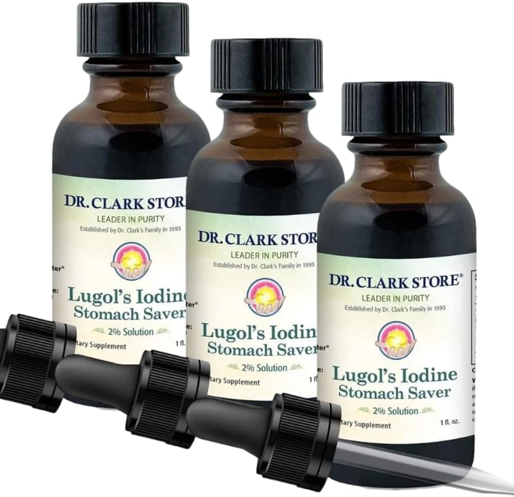Raztopina dr. Clarka Lugola 2% joda - vodna in 2% Granularni jod - Naravna bolečina Relief in zdravstveno varstvo - 1 fl. Oz z dropper 3Pack